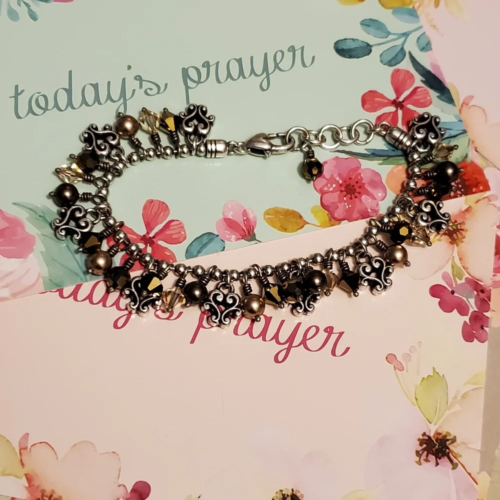 Brighton CANNES NEUTRAL Silver Mega Scroll Gold Bronze Balls Beads Bracelet